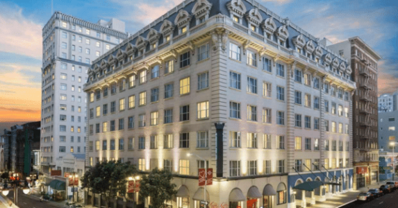 The Marker Hotel exterior in San Francisco, a premier venue for The Dinner Detective murder mystery dinner shows.