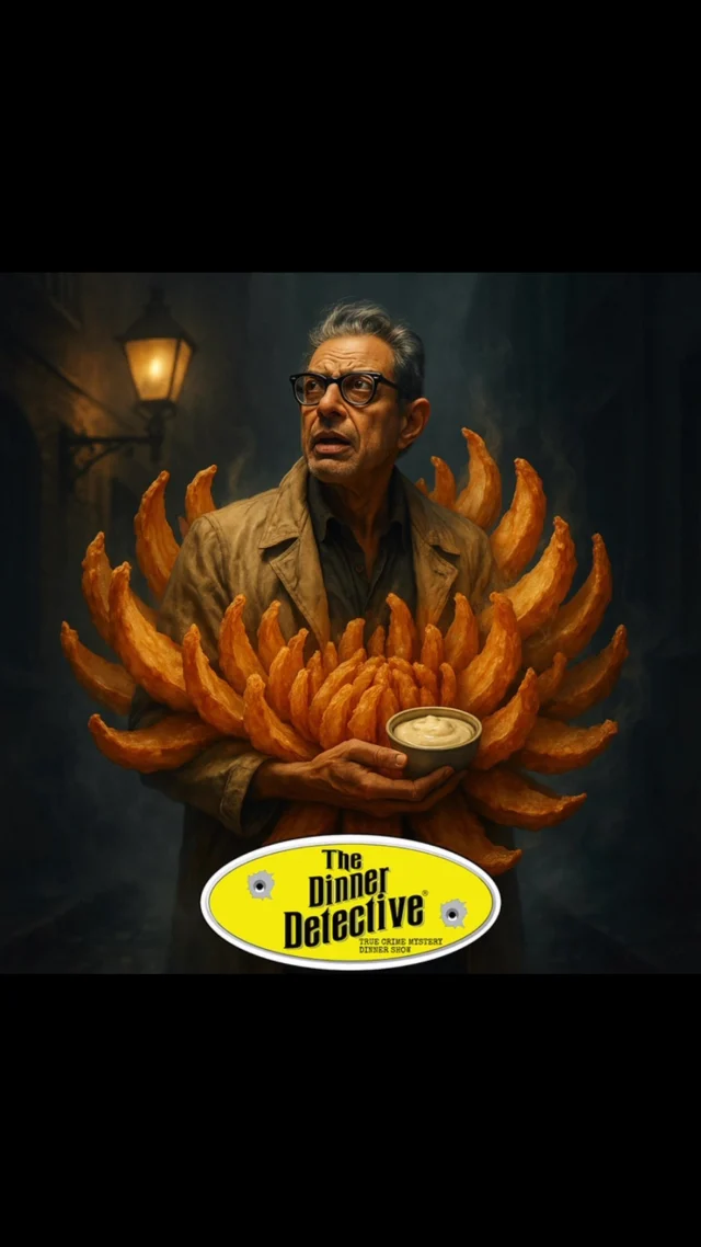 “Crime finds a way… to be delicious.”

We asked AI what would happen if Jeff Goldblum from his detective show Raines, solved a murder mystery and turned into a blooming onion during dinner… and the results were disturbingly tasty. 🧅🔍

Introducing: Jeff Goldblooming Onion — part trench coat, part appetizer, all detective. He’s got suspects to interrogate and dipping sauce on standby.

Just like our show, it’s a little unexpected, a little ridiculous, and a whole lot of fun.

Come for the comedy, stay for the snacks, and don’t forget to bring your best puns.

#thedinnerdetective #dinnerdetective #outbacksteakhouse #outback #jeffgoldbloom #aiart #raines #goldbloomingonion #truecrimesnackedition #murdermysterydinner #detectivedelicacy #dinnerwithatwist #aiartgonetoofar #jeffgoldblumeatsclues #comedy